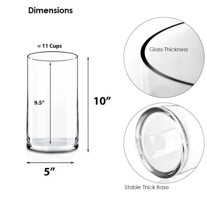 Glass Cylinder Vase, H-10" D-5" (Wholesale 6 PCS/Case) 2 Glass Cylinder Vase, H-10" D-5" (Wholesale 6 PCS/Case) - Image 2