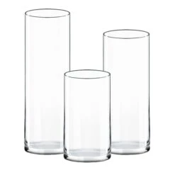 Glass Cylinder Vase Set Of 3, D-6" X H-12", 16", 20" (4 Sets - 12 Vases) -Home Decoration Discount gcy122 12 16 20 set
