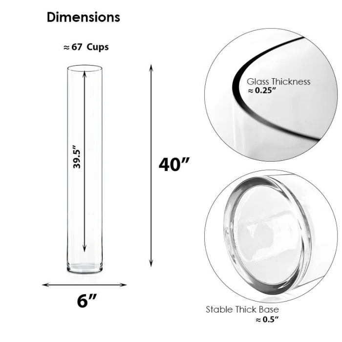 Glass Cylinder Vase, H-40" D-6" (Wholesale 2 PCS/Case) 2 Glass Cylinder Vase, H-40" D-6" (Wholesale 2 PCS/Case) - Image 2