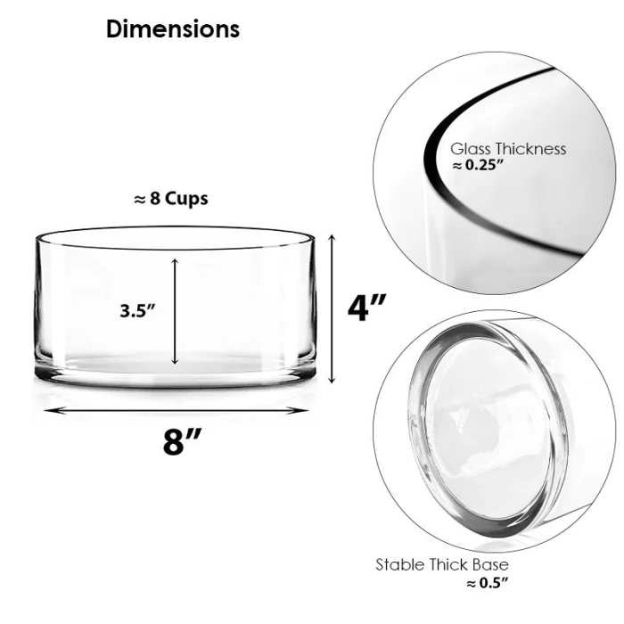 Glass Cylinder Vase, H-4" D-8" (Wholesale 4 PCS/Case) 2 Glass Cylinder Vase, H-4" D-8" (Wholesale 4 PCS/Case) - Image 2