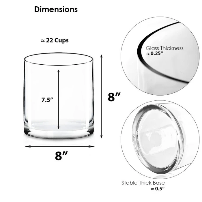 Glass Cylinder Vase, H-8" D-8" (Wholesale 4 PCS/Case) 2 Glass Cylinder Vase, H-8" D-8" (Wholesale 4 PCS/Case) - Image 2