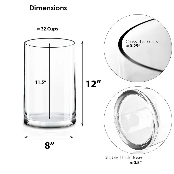 Glass Cylinder Vase, H-12" D-8" (Wholesale 4 PCS/Case) 2 Glass Cylinder Vase, H-12" D-8" (Wholesale 4 PCS/Case) - Image 2