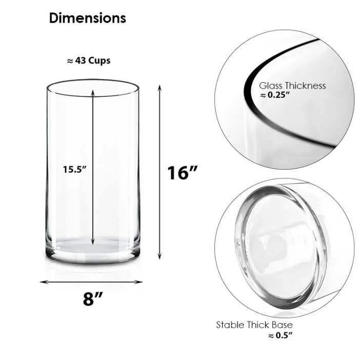 Glass Cylinder Vase, H-16" D-8" (Wholesale 4 PCS/Case) 2 Glass Cylinder Vase, H-16" D-8" (Wholesale 4 PCS/Case) - Image 2
