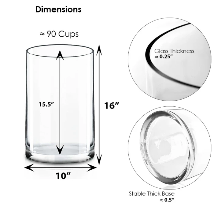 Glass Cylinder Vase, H-16" D-10" (Wholesale 2 PCS/Case) 2 Glass Cylinder Vase, H-16" D-10" (Wholesale 2 PCS/Case) - Image 2