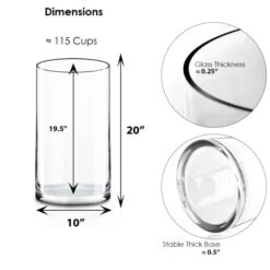 Glass Cylinder Vase, H-20" D-10" (Wholesale 2 PCS/Case) -Home Decoration Discount gcy152 dim