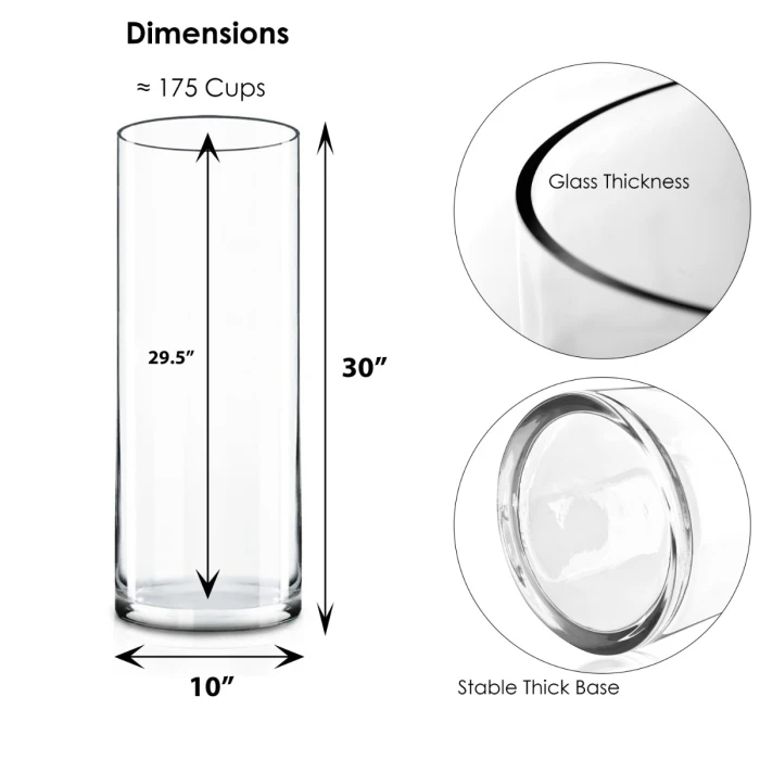Glass Cylinder Vase, H-30" D-10" (Wholesale 2 PCS/Case) 2 Glass Cylinder Vase, H-30" D-10" (Wholesale 2 PCS/Case) - Image 2