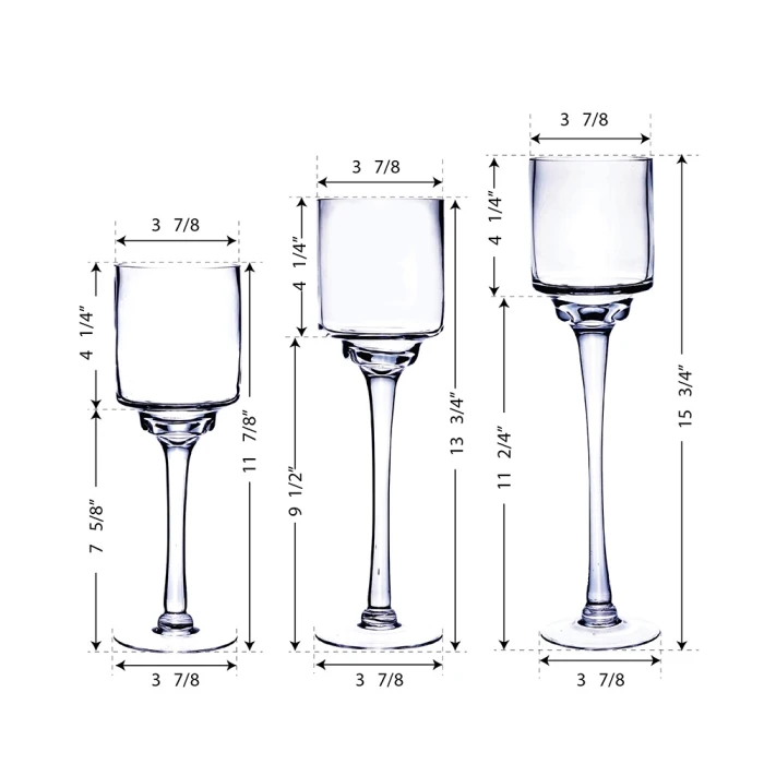 Long Stem Glass Candle Holder Set Of 3. H-12"/14"/16" X D-4" (Pack Of 6 Sets - 18 Pcs) 2 Long Stem Glass Candle Holder Set Of 3. H-12"/14"/16" X D-4" (Pack Of 6 Sets - 18 Pcs) - Image 2
