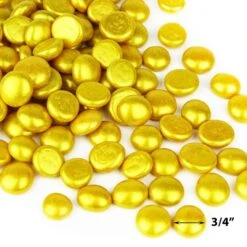 Gold Glass Flat Gemstone Vase Filler, 3/4" (Wholesale 28 LBS/Case) 8 Gold Glass Flat Gemstone Vase Filler, 3/4" (Wholesale 28 LBS/Case) -Home Decoration Discount ggm001gd size