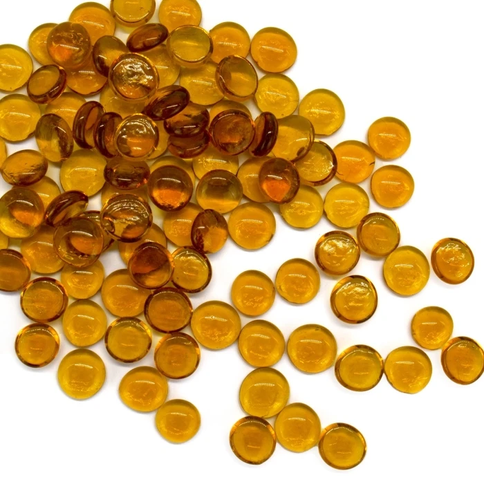 Light Amber Glass Flat Gemstone Vase Filler, 3/4" (Wholesale 28 LBS/Case) 1 Light Amber Glass Flat Gemstone Vase Filler, 3/4" (Wholesale 28 LBS/Case)