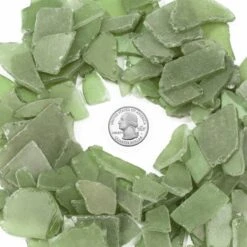 Frosted Green Flat Sea Glass Vase Filler, 1.5 Cups/LB (Wholesale 20 LBS/Case) -Home Decoration Discount ggm007g coin