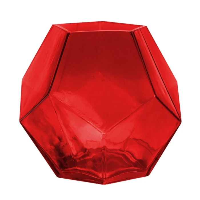 6" Geometric Red Glass Vases Candle Holder 2 6" Geometric Red Glass Vases Candle Holder - Image 2
