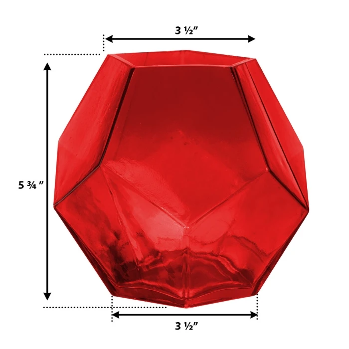 6" Geometric Red Glass Vases Candle Holder 3 6" Geometric Red Glass Vases Candle Holder - Image 3