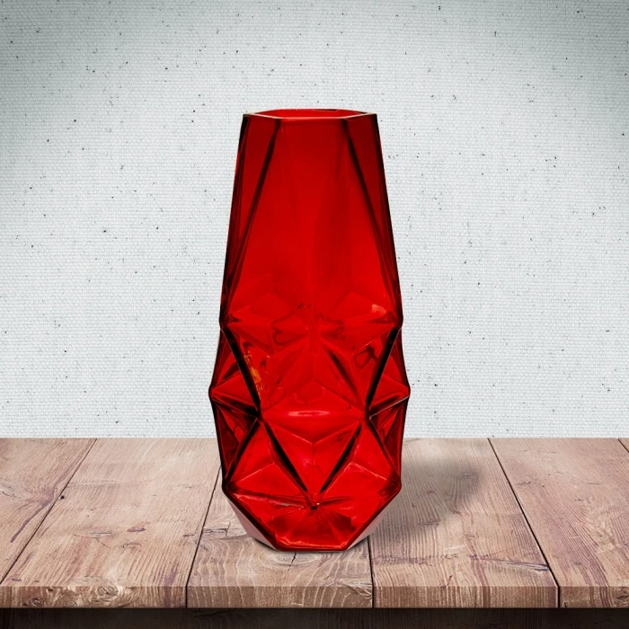 Red Glass Geometric Flower Vase, H-8" W-4.25" (Wholesale 12 PCS/Case) 6 Red Glass Geometric Flower Vase, H-8" W-4.25" (Wholesale 12 PCS/Case) - Image 6