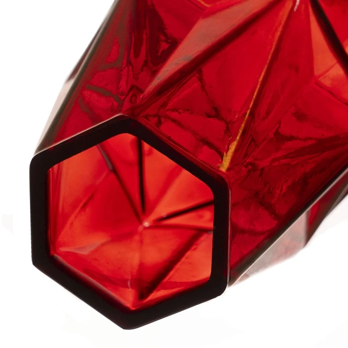 Red Glass Geometric Flower Vase, H-8" W-4.25" (Wholesale 12 PCS/Case) 4 Red Glass Geometric Flower Vase, H-8" W-4.25" (Wholesale 12 PCS/Case) - Image 4