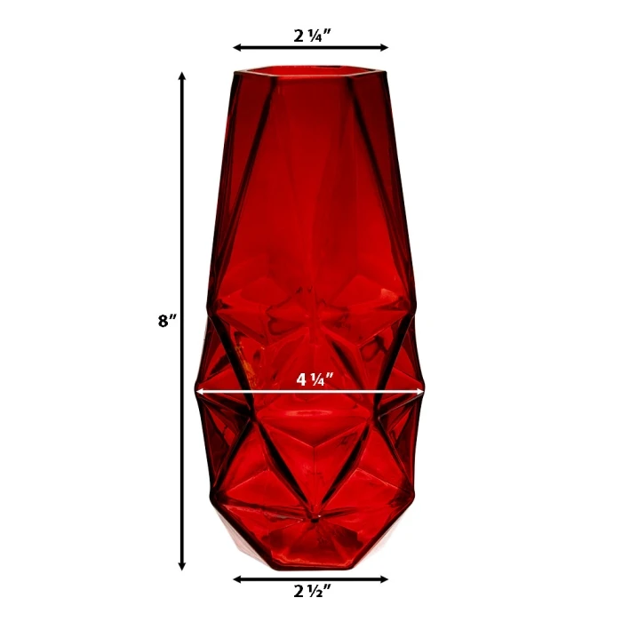 Red Glass Geometric Flower Vase, H-8" W-4.25" (Wholesale 12 PCS/Case) 2 Red Glass Geometric Flower Vase, H-8" W-4.25" (Wholesale 12 PCS/Case) - Image 2