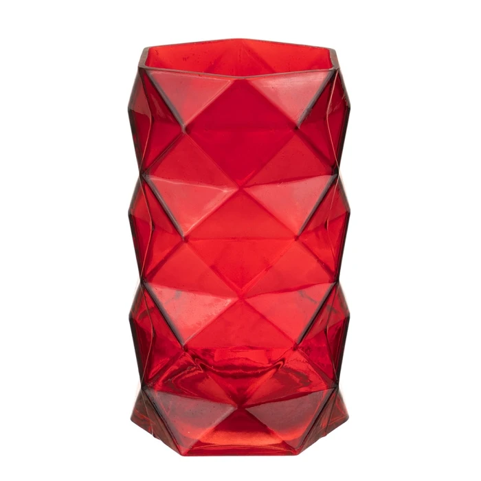 Red Glass Geometric Flower Vase, H-8" W-4" (Wholesale 12 PCS/Case) 3 Red Glass Geometric Flower Vase, H-8" W-4" (Wholesale 12 PCS/Case) - Image 3