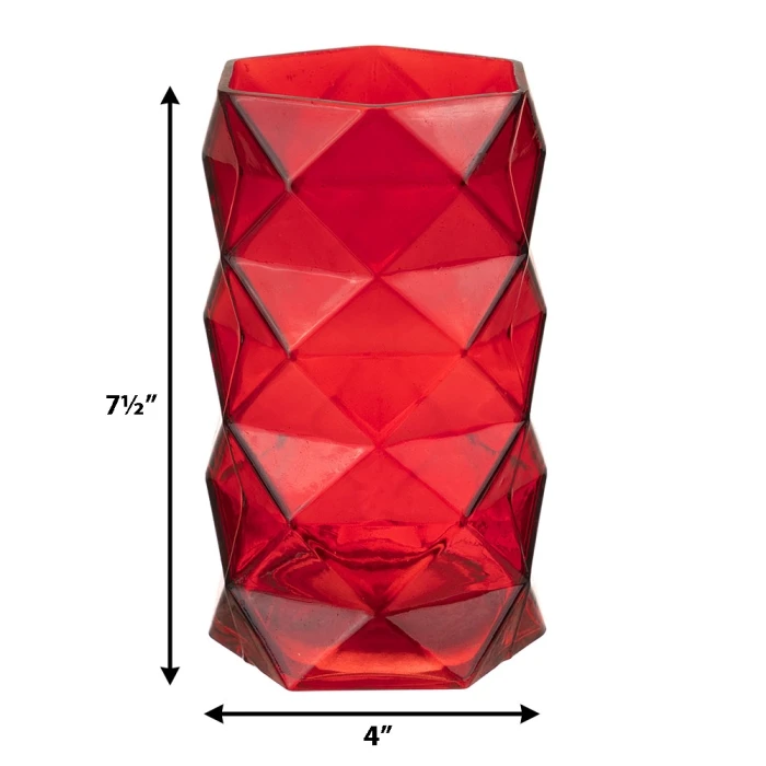Red Glass Geometric Flower Vase, H-8" W-4" (Wholesale 12 PCS/Case) 2 Red Glass Geometric Flower Vase, H-8" W-4" (Wholesale 12 PCS/Case) - Image 2