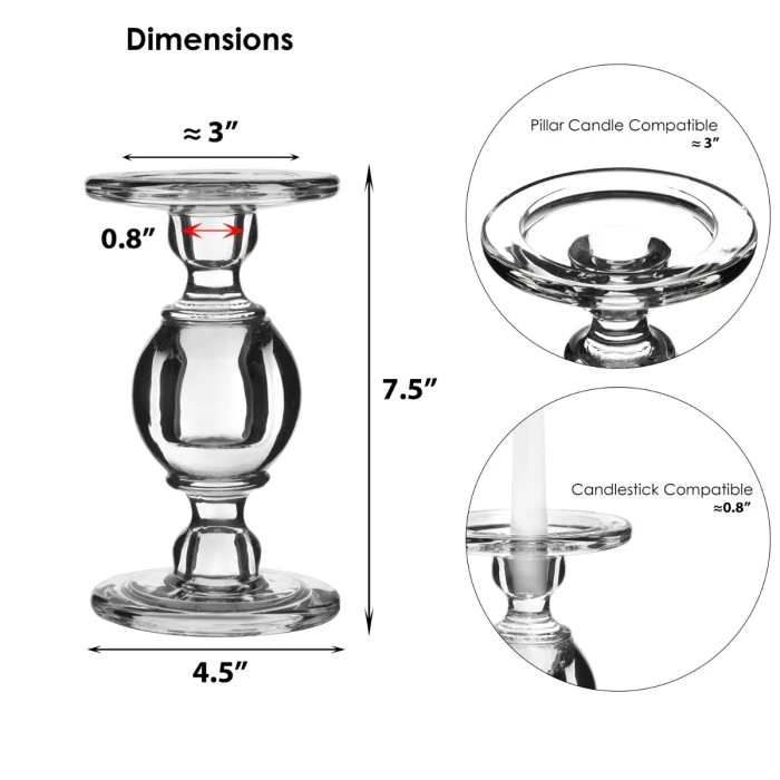 Baluster Glass Dual Use Pillar Taper Candle Holder, H-9.5" W-4.5" (Wholesale 6 PCS/Case) 2 Baluster Glass Dual Use Pillar Taper Candle Holder, H-9.5" W-4.5" (Wholesale 6 PCS/Case) - Image 2