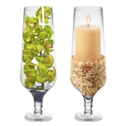 Glass Short Stem Champagne Flute Candle Holder, H-21.75" D-5.5" (Wholesale 4 PCS/Case)
