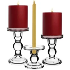Glass Candle Holder Set Of 3 (D-3" H-3.5" | 4.5" | 5.5")