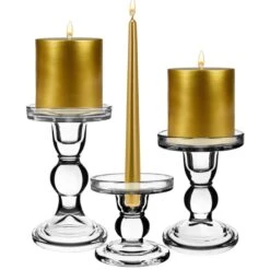 Glass Taper Candle Holders. H-3.75", 4.5", 5.5", D-3.25" (Wholesale Pack Of 24 Pcs) -Home Decoration Discount glass candle holder set of 3 christmas gold 1