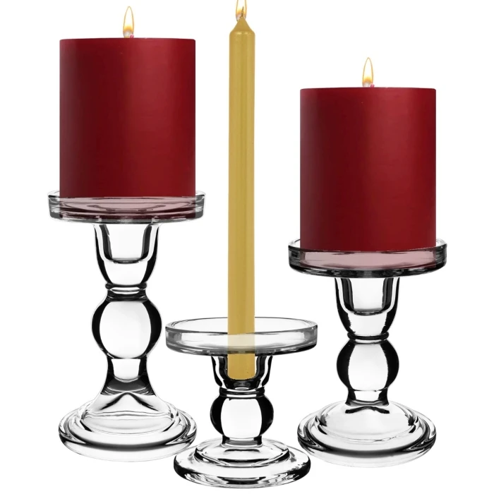 Glass Candle Holder Set Of 3 (D-3" H-3.5" | 4.5" | 5.5") 1 Glass Candle Holder Set Of 3 (D-3" H-3.5" | 4.5" | 5.5")