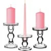 Glass Taper Candle Holders. H-3.75", 4.5", 5.5", D-3.25" (Wholesale Pack Of 24 Pcs)