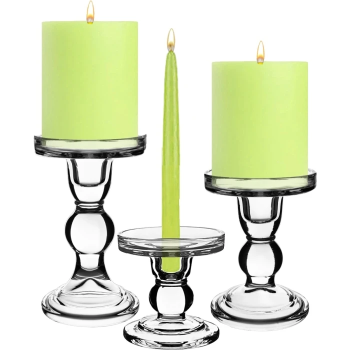 Glass Candle Holder Set Of 3 (D-3" H-3.5" | 4.5" | 5.5") 3 Glass Candle Holder Set Of 3 (D-3" H-3.5" | 4.5" | 5.5") - Image 3