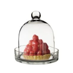 Glass Bell Dome Cloche With Glass Tray Base, H-8" D-7" (Wholesale 4 PCS/Case) 8 Glass Bell Dome Cloche With Glass Tray Base, H-8" D-7" (Wholesale 4 PCS/Case) -Home Decoration Discount glass cloche bell terrarium with tray gcl110 08