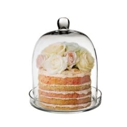 Glass Bell Dome Cloche With Glass Tray Base, H-10.5" D-9" (Wholesale 2 PCS/Case) 7 Glass Bell Dome Cloche With Glass Tray Base, H-10.5" D-9" (Wholesale 2 PCS/Case) -Home Decoration Discount glass cloche bell terrarium with tray gcl110 11 1