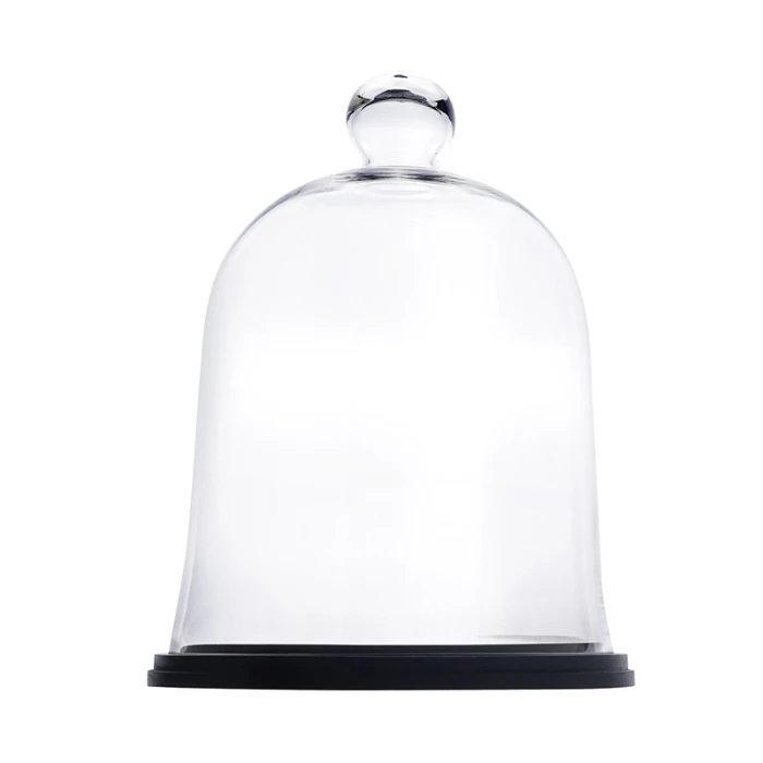 Glass Bell Dome Cloche With Black Wood Base, H-17" D-13" (Wholesale 2 PCS/Case) 1 Glass Bell Dome Cloche With Black Wood Base, H-17" D-13" (Wholesale 2 PCS/Case)