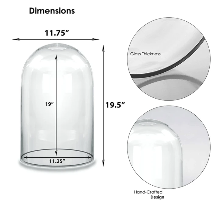 Glass Cloche Display Dome, H-19.5" D-11.75" (Wholesale 2 PCS/Case) 2 Glass Cloche Display Dome, H-19.5" D-11.75" (Wholesale 2 PCS/Case) - Image 2