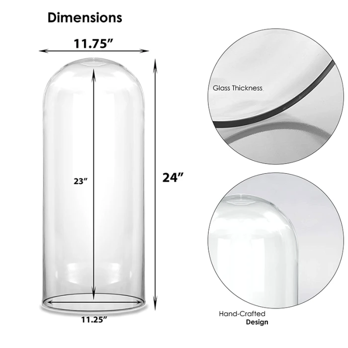 Glass Cloche Display Dome, H-24" D-11.75" (Wholesale 2 PCS/Case) 2 Glass Cloche Display Dome, H-24" D-11.75" (Wholesale 2 PCS/Case) - Image 2
