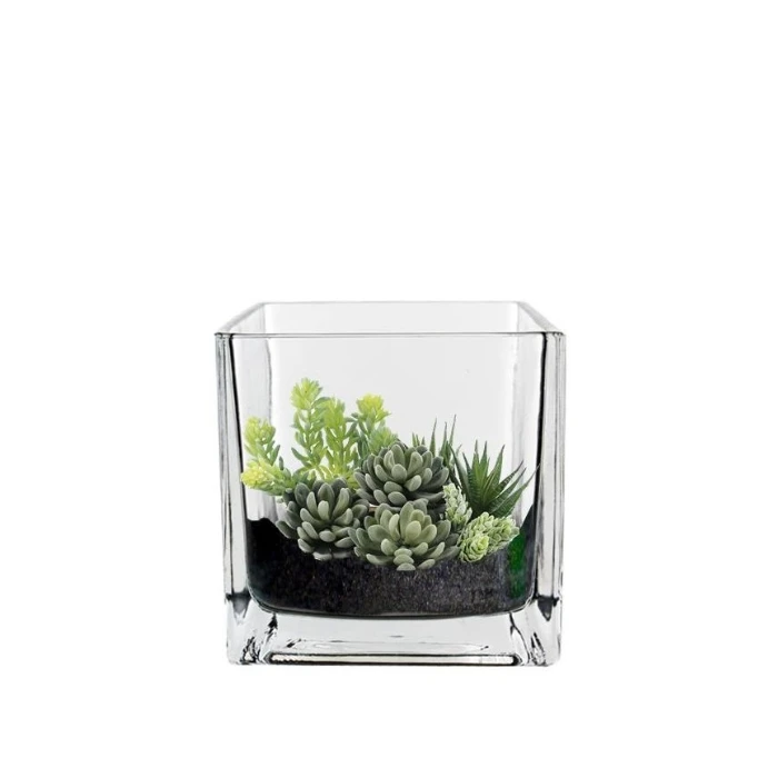 Glass Cube Vase, 4" X 4" X 4" (Wholesale 12 PCS/Case) 1 Glass Cube Vase, 4" X 4" X 4" (Wholesale 12 PCS/Case)