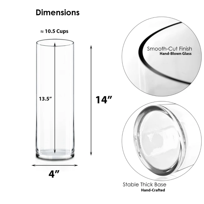 Glass Cylinder Vase, H-14" D-4" (Wholesale 6 PCS/Case) 2 Glass Cylinder Vase, H-14" D-4" (Wholesale 6 PCS/Case) - Image 2