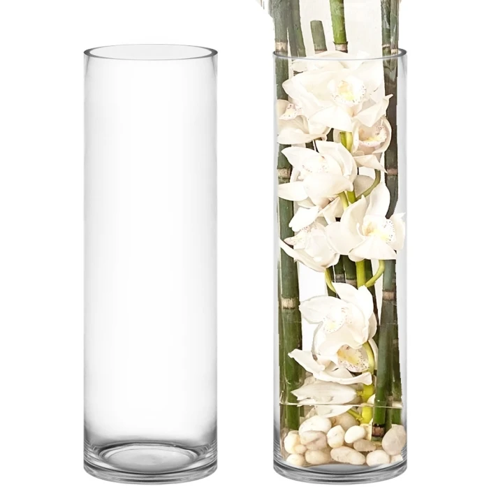Glass Cylinder Vase, H-20" D-6" (Wholesale 4 PCS/Case) 1 Glass Cylinder Vase, H-20" D-6" (Wholesale 4 PCS/Case)