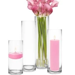 Glass Cylinder Vase, H-9", 12", 14", 16", 20", 24", 28" D-4" (Wholesale 12 PCS/Case)