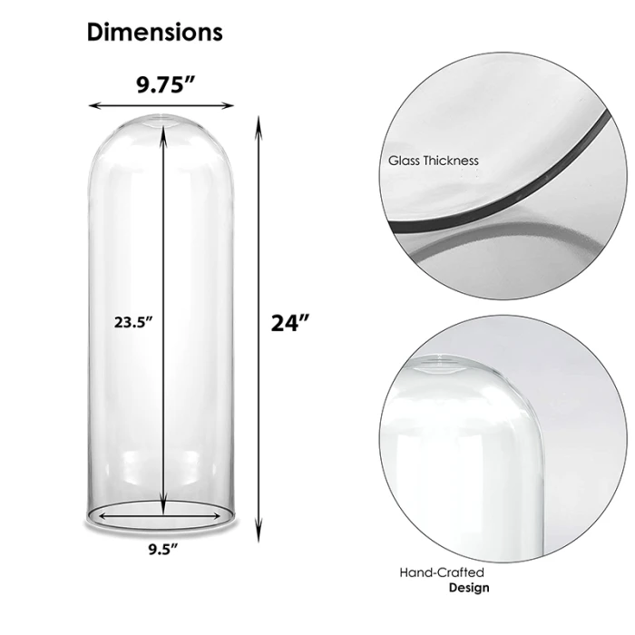 Glass Cloche Display Dome, H-24" D-9.75" (Wholesale 2 PCS/Case) 2 Glass Cloche Display Dome, H-24" D-9.75" (Wholesale 2 PCS/Case) - Image 2