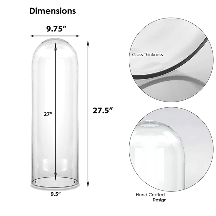 Glass Cloche Display Dome, H-27.5" D-9.75" (Wholesale 2 PCS/Case) 2 Glass Cloche Display Dome, H-27.5" D-9.75" (Wholesale 2 PCS/Case) - Image 2
