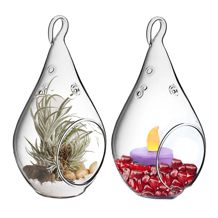 Glass Hanging Teardrop Plant Terrarium Candle Holder, H-5.5" W-2.75" (Wholesale 48 PCS/Case) 1 Glass Hanging Teardrop Plant Terrarium Candle Holder, H-5.5" W-2.75" (Wholesale 48 PCS/Case)