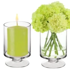Glass Short Stem Candle Holder, H-6" D-3.75" (Wholesale 12 PCS/Case) 9 Glass Short Stem Candle Holder, H-6" D-3.75" (Wholesale 12 PCS/Case) -Home Decoration Discount glass hurricane candle holders gfc106