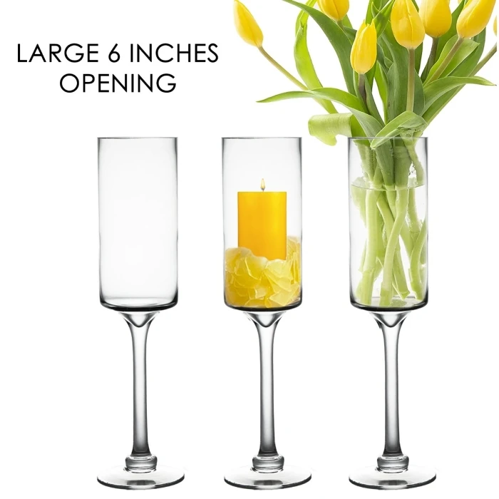 Glass Long Stem Candle Holder, H-20" D-6" (Wholesale 4 PCS/Case) 1 Glass Long Stem Candle Holder, H-20" D-6" (Wholesale 4 PCS/Case)