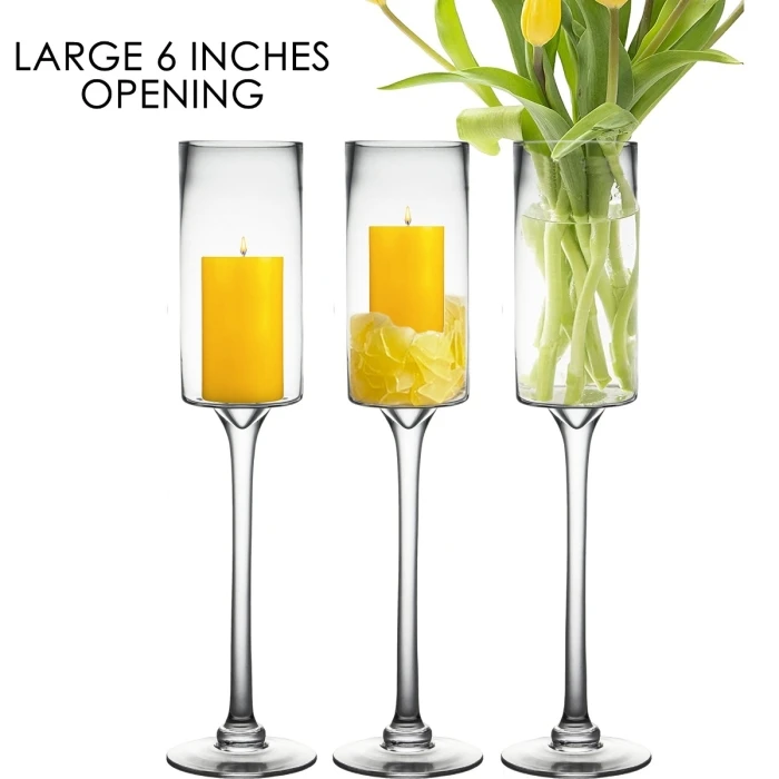 Glass Long Stem Candle Holder, H-24" D-6" (Wholesale 4 PCS/Case) 1 Glass Long Stem Candle Holder, H-24" D-6" (Wholesale 4 PCS/Case)