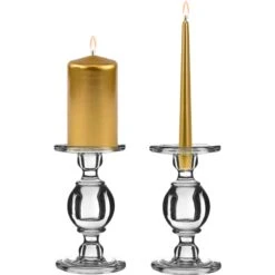 Baluster Glass Dual Use Pillar Taper Candle Holder, H-7.5" W-4.5" (Wholesale 6 PCS/Case)