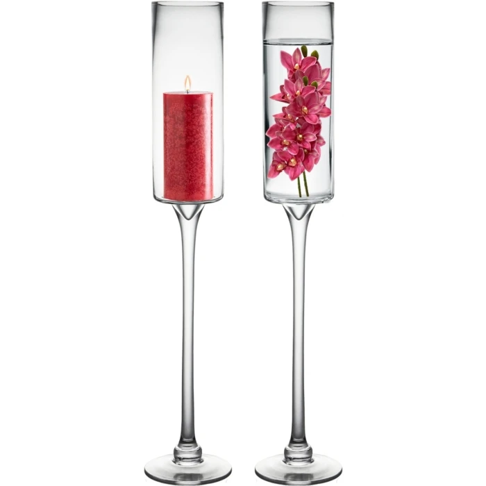 Contemporary Glass Long Stem Pillar Candle Holder H-24" X D-3.5" (Wholesale Pack Of 6) 1 Contemporary Glass Long Stem Pillar Candle Holder H-24" X D-3.5" (Wholesale Pack Of 6)