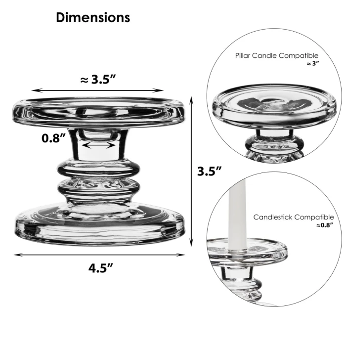 Set Of 3 Classic Glass Dual Use Pillar Taper Candle Holders, H-3.25" H-4.5" H-6.25" (Wholesale 4 SETS/Case) 4 Set Of 3 Classic Glass Dual Use Pillar Taper Candle Holders, H-3.25" H-4.5" H-6.25" (Wholesale 4 SETS/Case) - Image 4