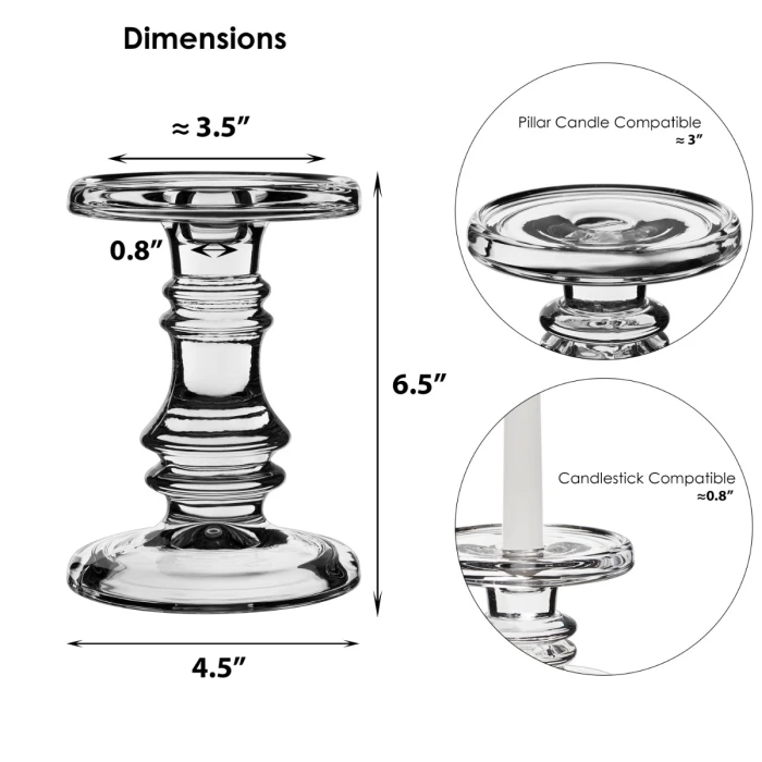 Classic Glass Dual Use Pillar Taper Candle Holder, H-6.25" W-4.5" (Wholesale 12 PCS/Case) 2 Classic Glass Dual Use Pillar Taper Candle Holder, H-6.25" W-4.5" (Wholesale 12 PCS/Case) - Image 2