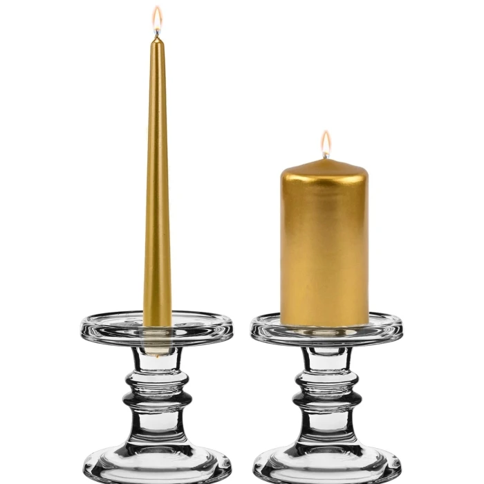 Classic Glass Dual Use Pillar Taper Candle Holder, H-4.5" W-4.5" (Wholesale 12 PCS/Case) 1 Classic Glass Dual Use Pillar Taper Candle Holder, H-4.5" W-4.5" (Wholesale 12 PCS/Case)