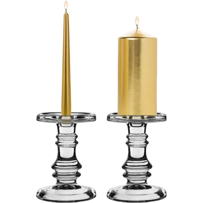 Classic Glass Dual Use Pillar Taper Candle Holder, H-6.25" W-4.5" (Wholesale 12 PCS/Case) 1 Classic Glass Dual Use Pillar Taper Candle Holder, H-6.25" W-4.5" (Wholesale 12 PCS/Case)