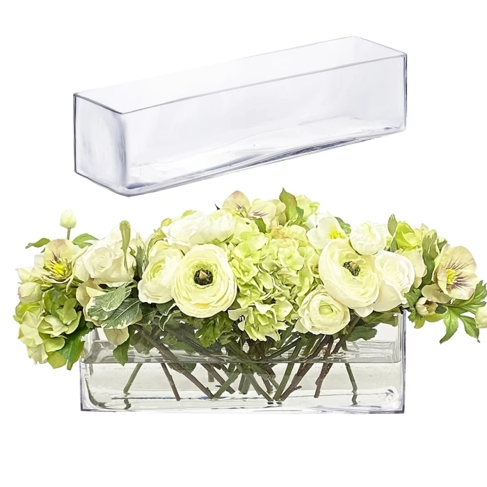 Glass Rectangle Vase, 16" X 4" X 4" (Wholesale 4 PCS/Case) 1 Glass Rectangle Vase, 16" X 4" X 4" (Wholesale 4 PCS/Case)